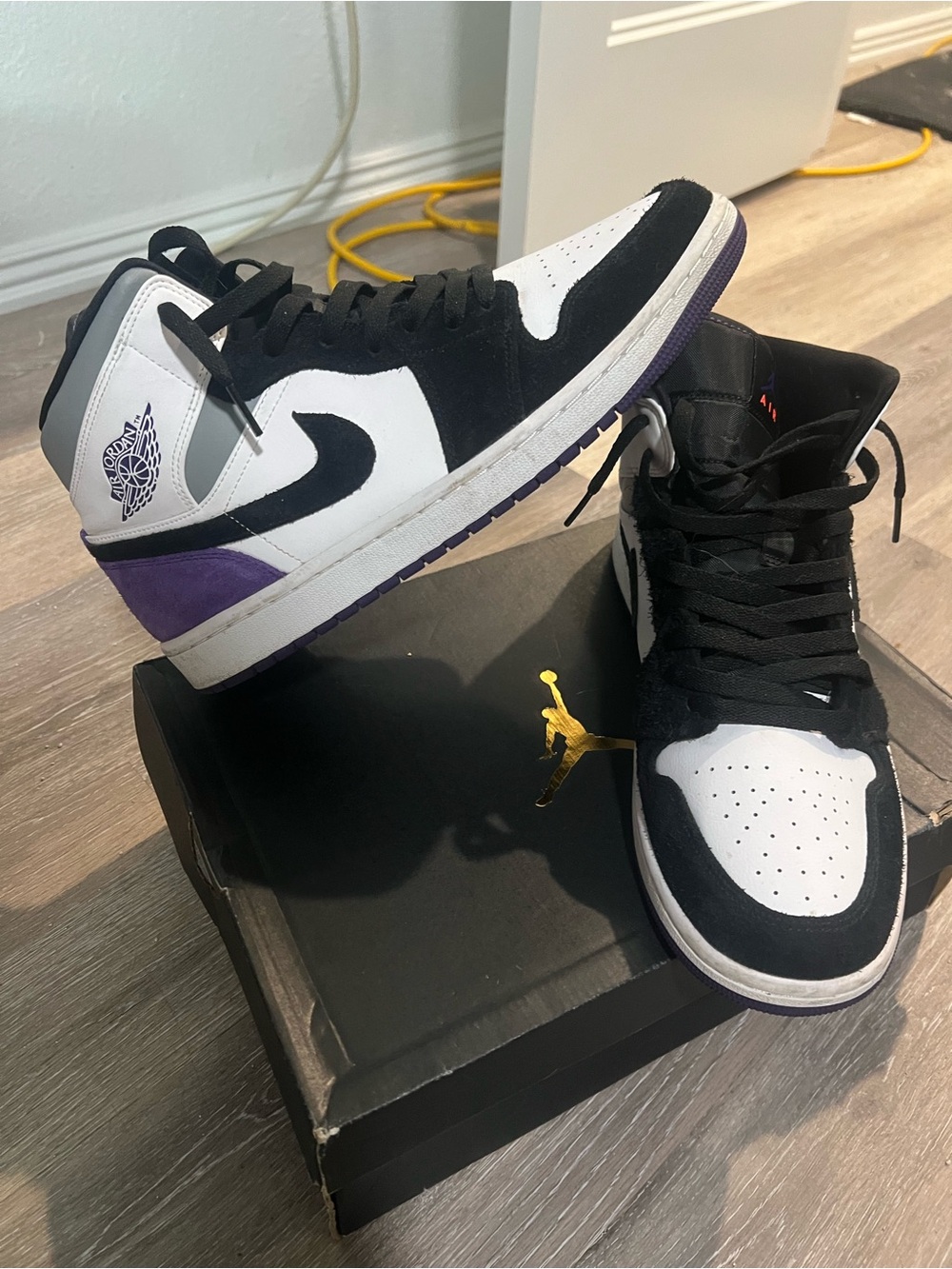 Jordan Men's High Top Sneakers in White Black Purple